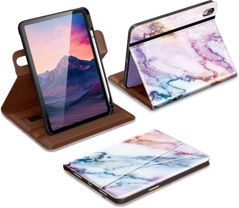 DTTO for iPad A16 Case, iPad 11th / 10th Generation Case (2025/2022), 360 Degree Rotating Premium Leather Folio Stand Cover with Pencil Holder, Marble Pink - Image 1